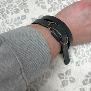 OS Vintage Leather Belt Bracelet Cuff Dark Gray